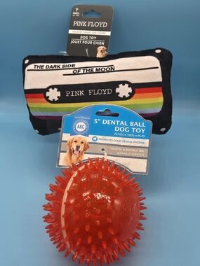 Pink Floyd Plush Dog Toy & Red Squeak Ball Bundle- Set Of 2